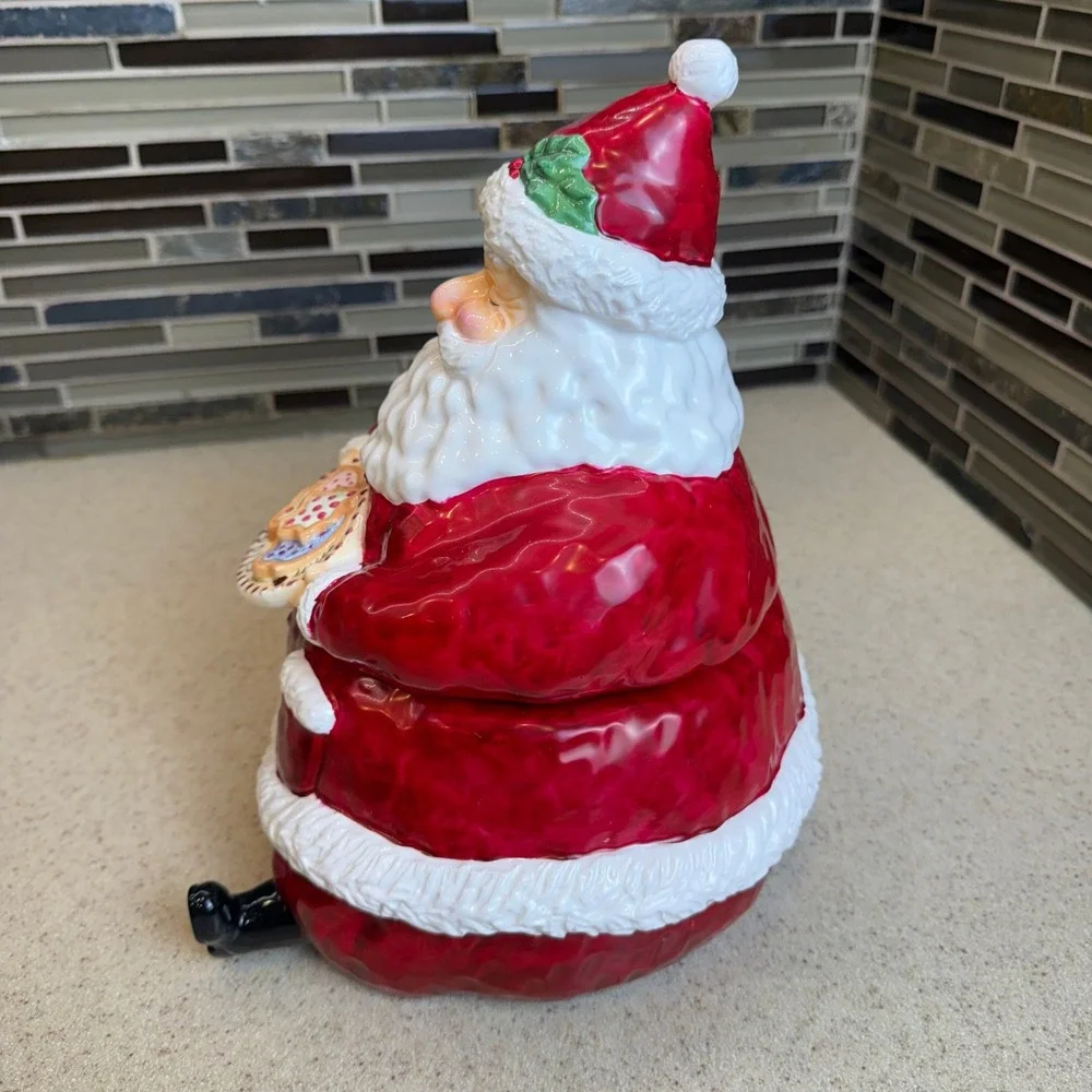 Vintage Ceramic Santa Claus Cookie Jar Holding Plate‎ of Goodies Christmas Decor